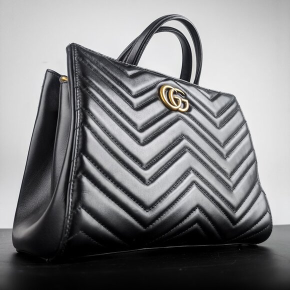 Gucci Black Small Marmont Tote Matelasse Leather SAME DAY SHIP! - Picture 1 of 12